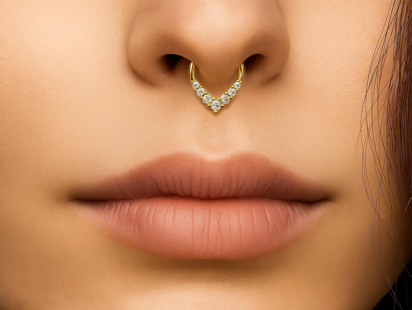 14K Gold Clicker hoop ring V-shape Segment Hinged Ring for Septum, Daith, Cartilage 16G Body Jewellery with Gemstones - Diameter size 8mm