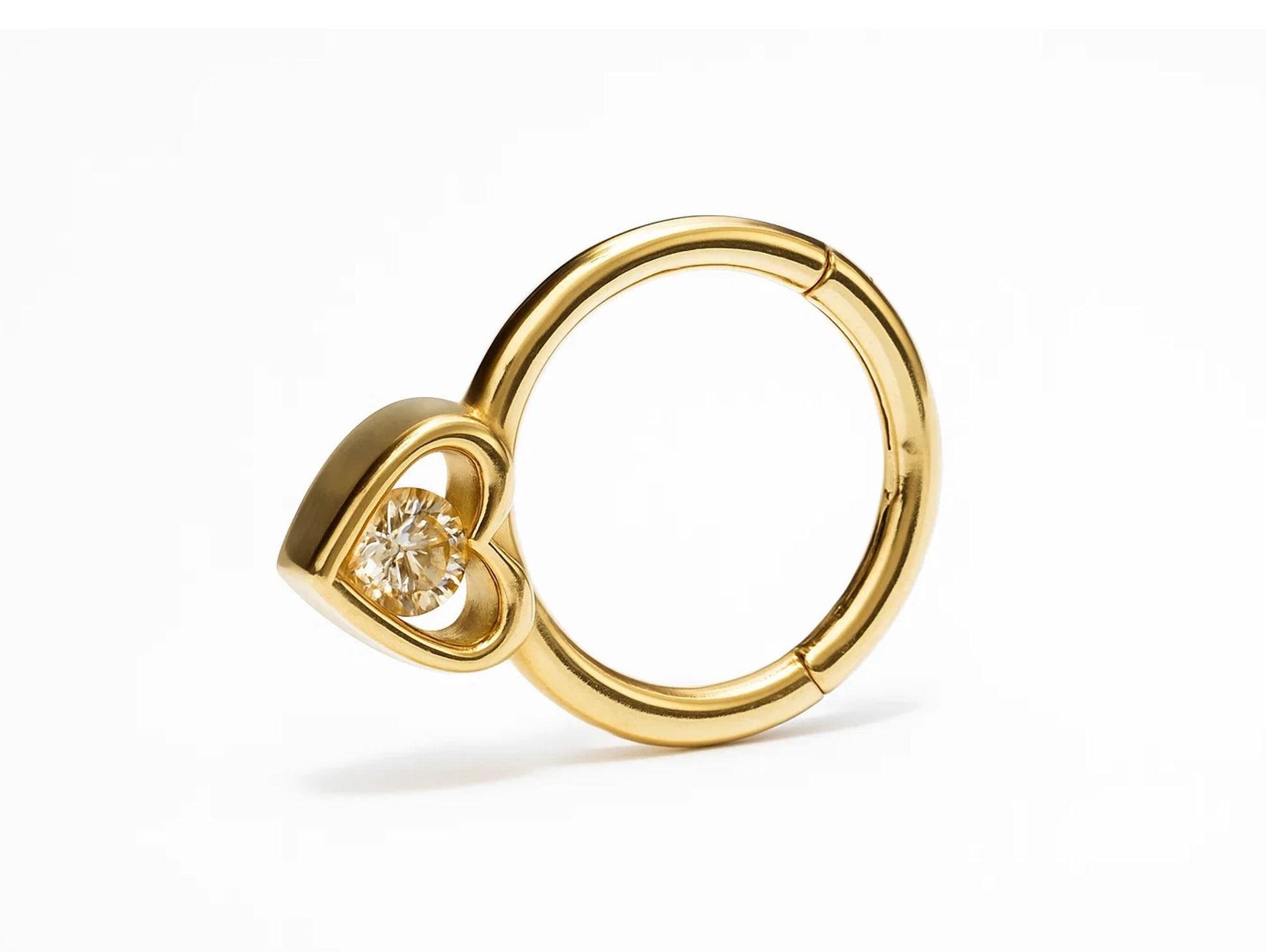 14K Gold Heart Daith Clicker Ring, Septum Nose Hoops, Tragus, Helix 16G Body Jewellery with Gemstones - Inner Diameter size 8mm