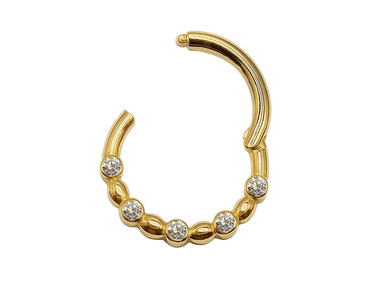 14K Gold Septum Clicker Unique Style Hoops for Nose, Daith cartilage 16G Segment Hinged Ring with Gemstones - Inner Diameter size 8mm