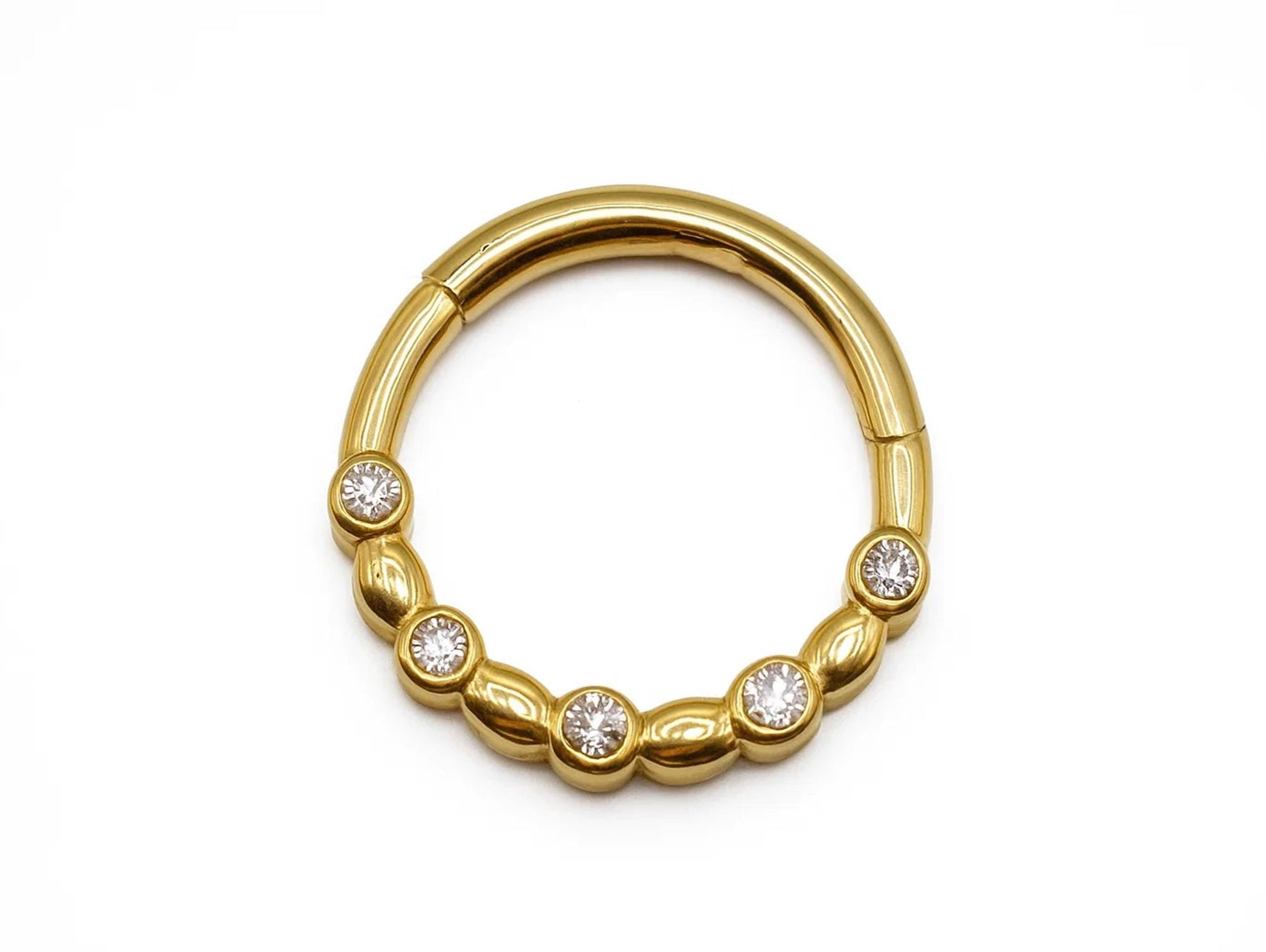 14K Gold Septum Clicker Unique Style Hoops for Nose, Daith cartilage 16G Segment Hinged Ring with Gemstones - Inner Diameter size 8mm