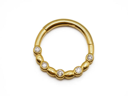 14K Gold Septum Clicker Unique Style Hoops for Nose, Daith cartilage 16G Segment Hinged Ring with Gemstones - Inner Diameter size 8mm