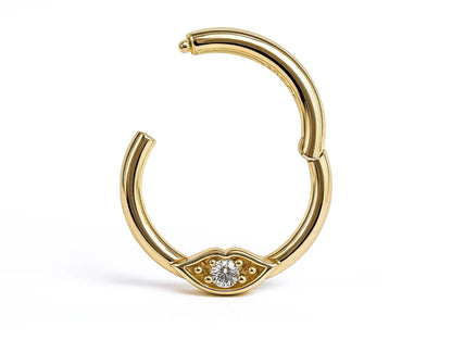 14K Gold Clicker Ring Lip design Hoops for Nose Septum, Daith cartilage 16G Segment Hinged with Gemstones - Inner Diameter size 8mm