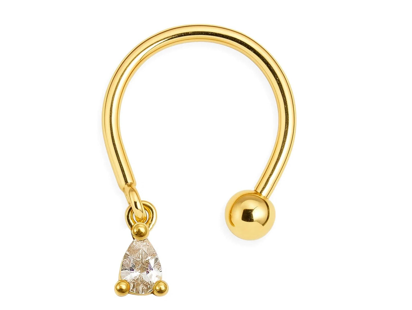 14K Gold Horseshoe Barbell, 16G Circular Barbell with Dangle Charm Gemstone Piercing for Septum - Inner Diameter size 8mm - 1pc each order