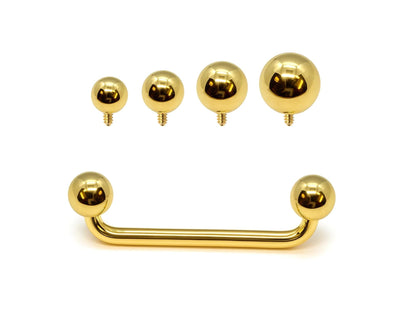 14K Gold Ball Surface Barbell Dermal Staple Piercing Internally Threaded 16G 14G Body Jewellery