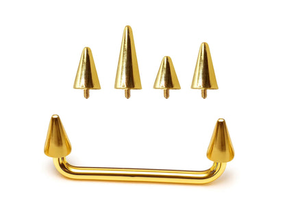 14K Gold Cone/Spike Surface Barbell Dermal Staple Piercing Internally Threaded 16G 14G Body Jewellery for Skin, Collar Bone, Nape