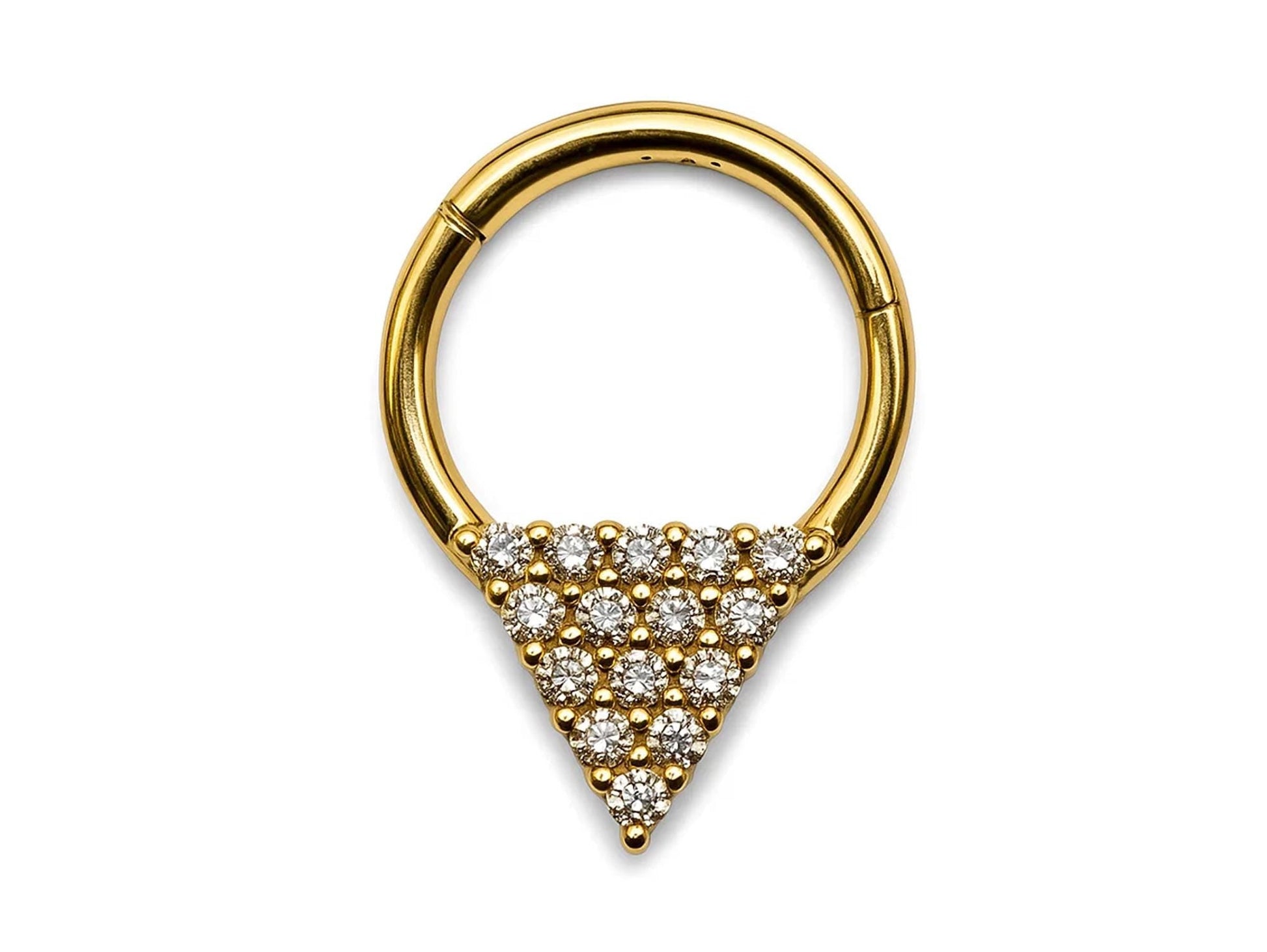 14K Gold 16G Triangular Daith Ring, Nose Septum, Conch, Helix hoop Body Jewellery Piercing with Prong Set Gem Crystals - Diameter size 8mm