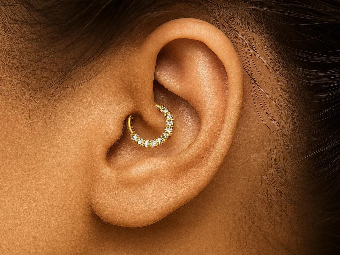 14K Gold 16G Septum Hinged Ring, Conch, Daith, Helix hoop Body Jewellery Piercing with Prong Set Gem Crystals - Sold Individually