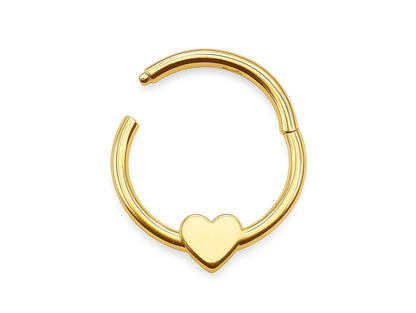 14K Gold 16G Clicker Hoops, Dainty Heart Piercing for Nose Septum, Daith Ring, Helix, Conch Body Jewellery - Sold Individually
