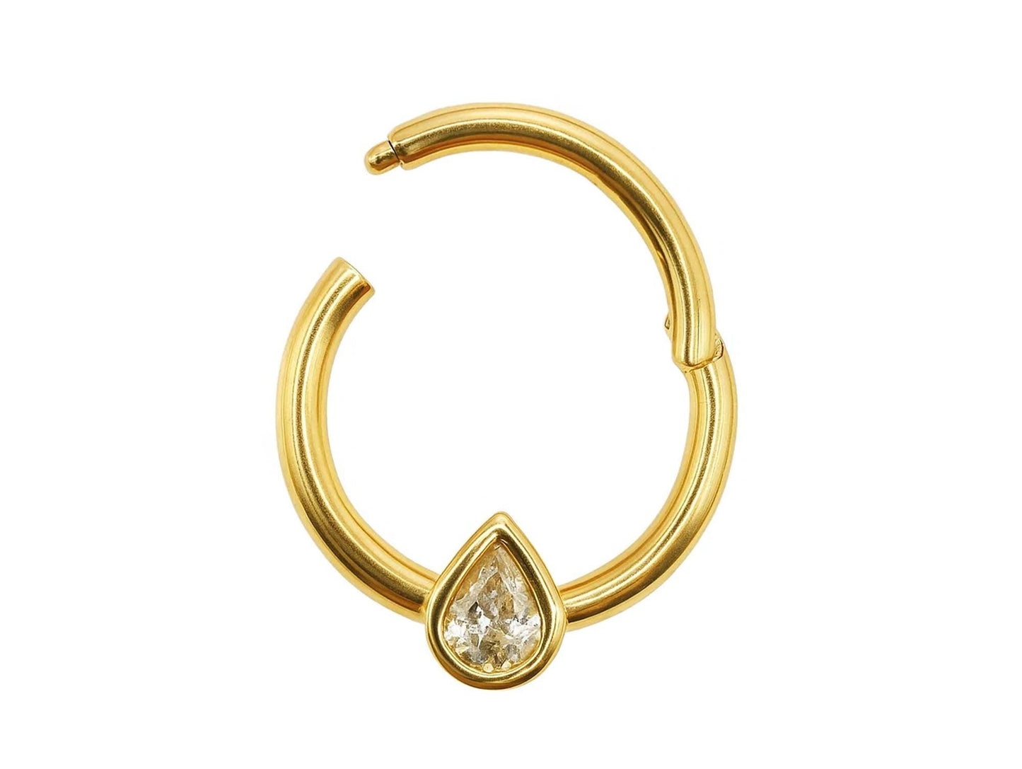14K Gold Clicker Hoop Ring Piercing 16G Body Jewellery Septum, Daith, Helix with Gem Crystal - Diameter size 8mm - Sold Individually