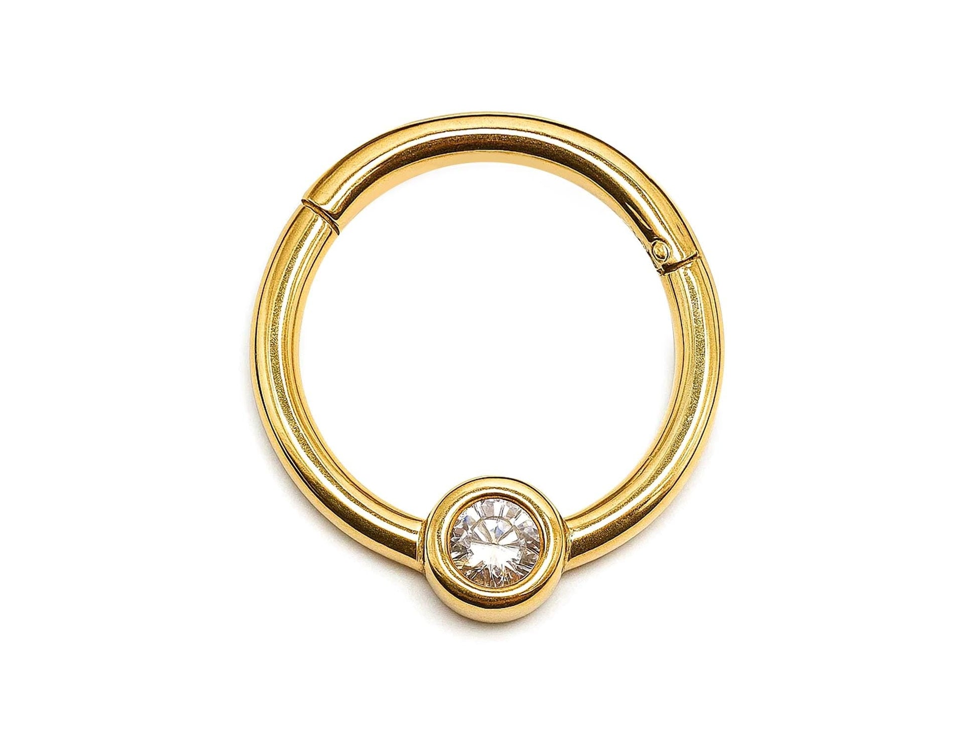 14K Gold Clicker Hoop Ring Piercing 16G Body Jewellery Septum, Daith, Helix with Gem Crystal - Diameter size 8mm - Sold Individually