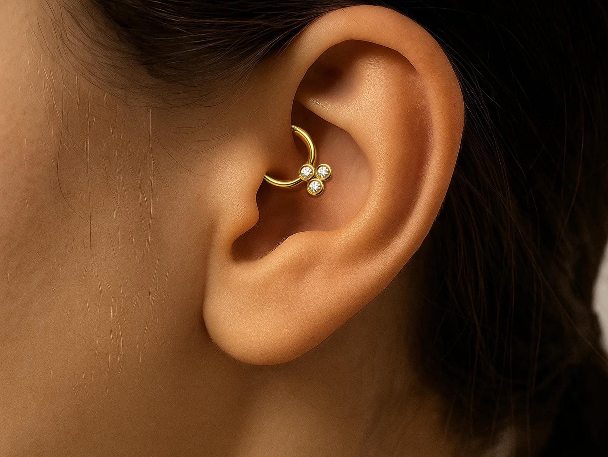 14K Gold Clicker Hoop Ring Piercing 16G Body Jewellery Septum, Daith, Helix with Gem Crystal - Diameter size 8mm - Sold Individually