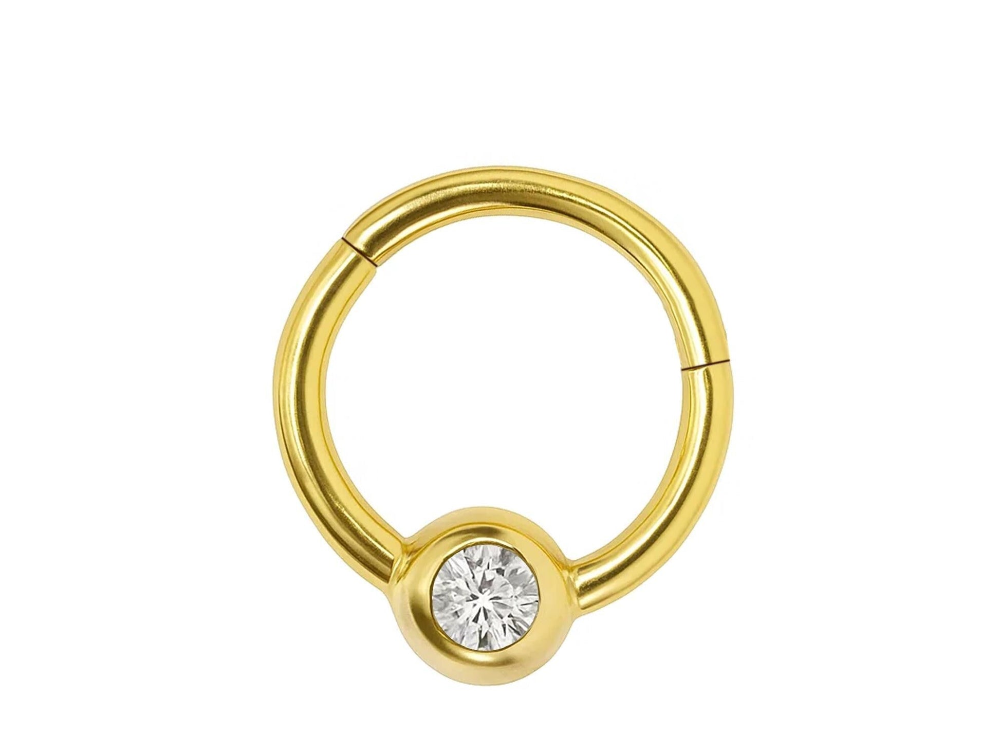 14K Gold Clicker Ball hoop Nose ring 16G Segment Hinged Ring for Septum, Daith, Cartilage Body Jewellery with Gemstones - Diameter size 8mm