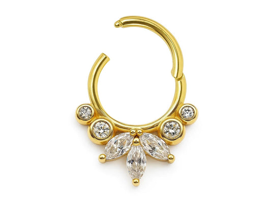 Elegant 14K Gold Clicker Nose Ring Septum, Daith Hoop, tragus, helix cartilage 16G Body Jewellery with Gemstones - Inner Diameter size 8mm