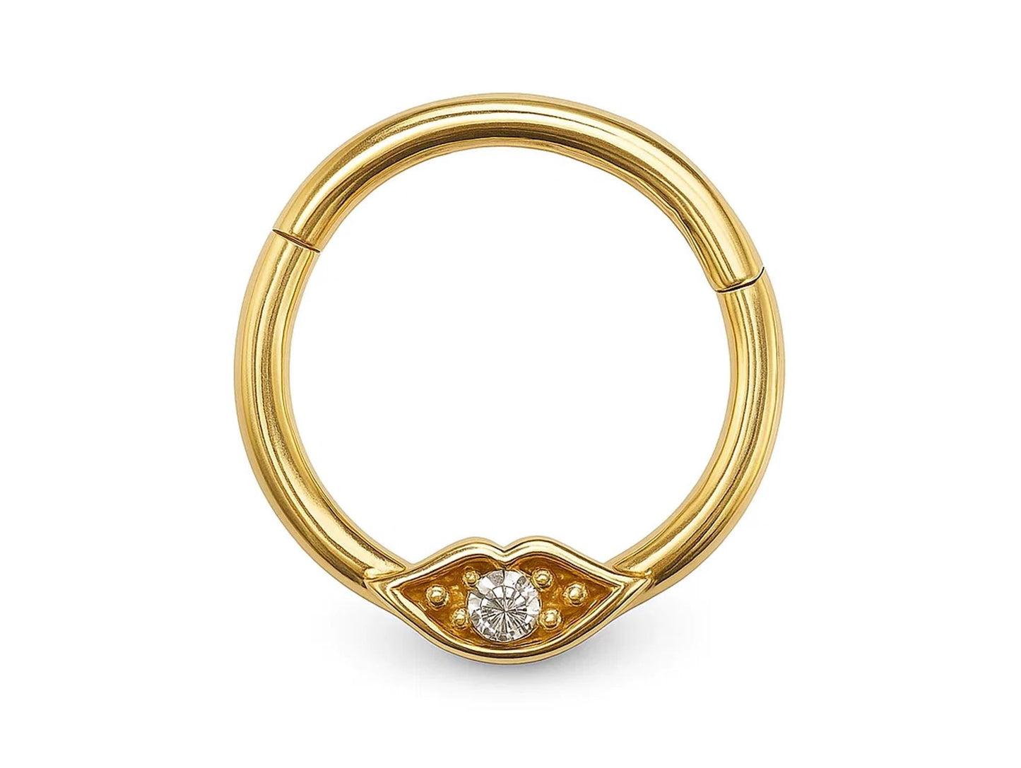 14K Gold Clicker Ring Lip design Hoops for Nose Septum, Daith cartilage 16G Segment Hinged with Gemstones - Inner Diameter size 8mm