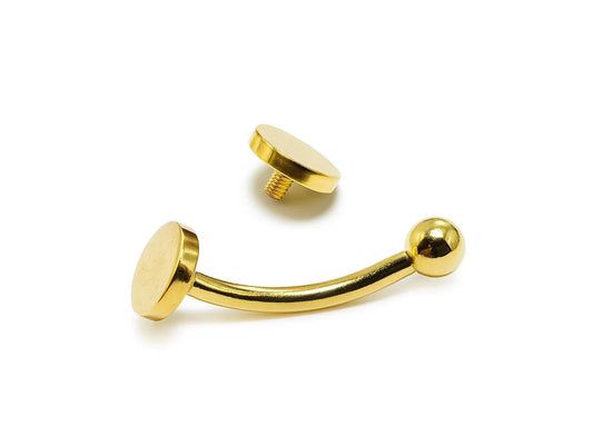 14K Gold Flat top Cylinder Internal Threaded Curved Barbell Piercing for Eyebrow, Belly, Daith, Vertical Lip Bar 16G 14G Body Jewellery