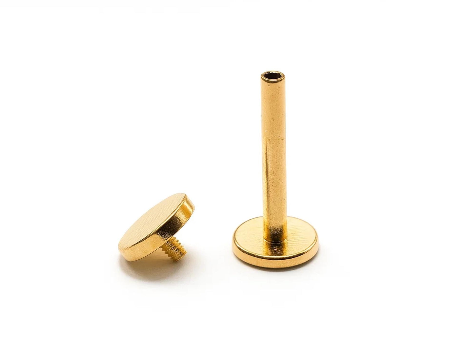 14K Gold Labret Stud Lip Piercing with Flat top Cylinder Internal Threaded 16G 14G Body Jewellery