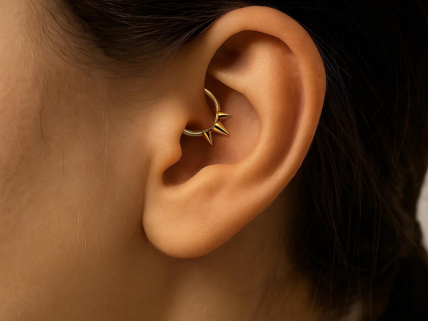 14K Gold Spike Clicker Hoop Ring for Nose Septum, Daith Piercing 16G Body Jewellery - Inner Diameter size 8mm