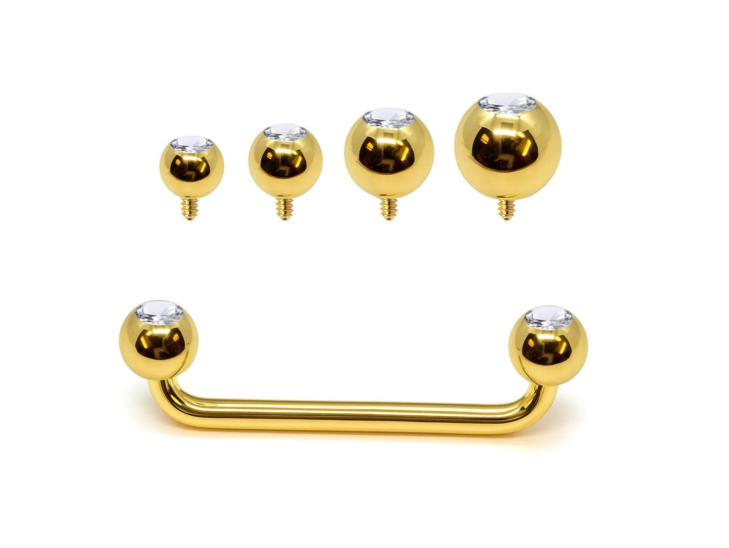 14K Gold Ball Staple Surface Barbell Dermal Piercing with Gemstones Internally Threaded 16G 14G Body Jewellery