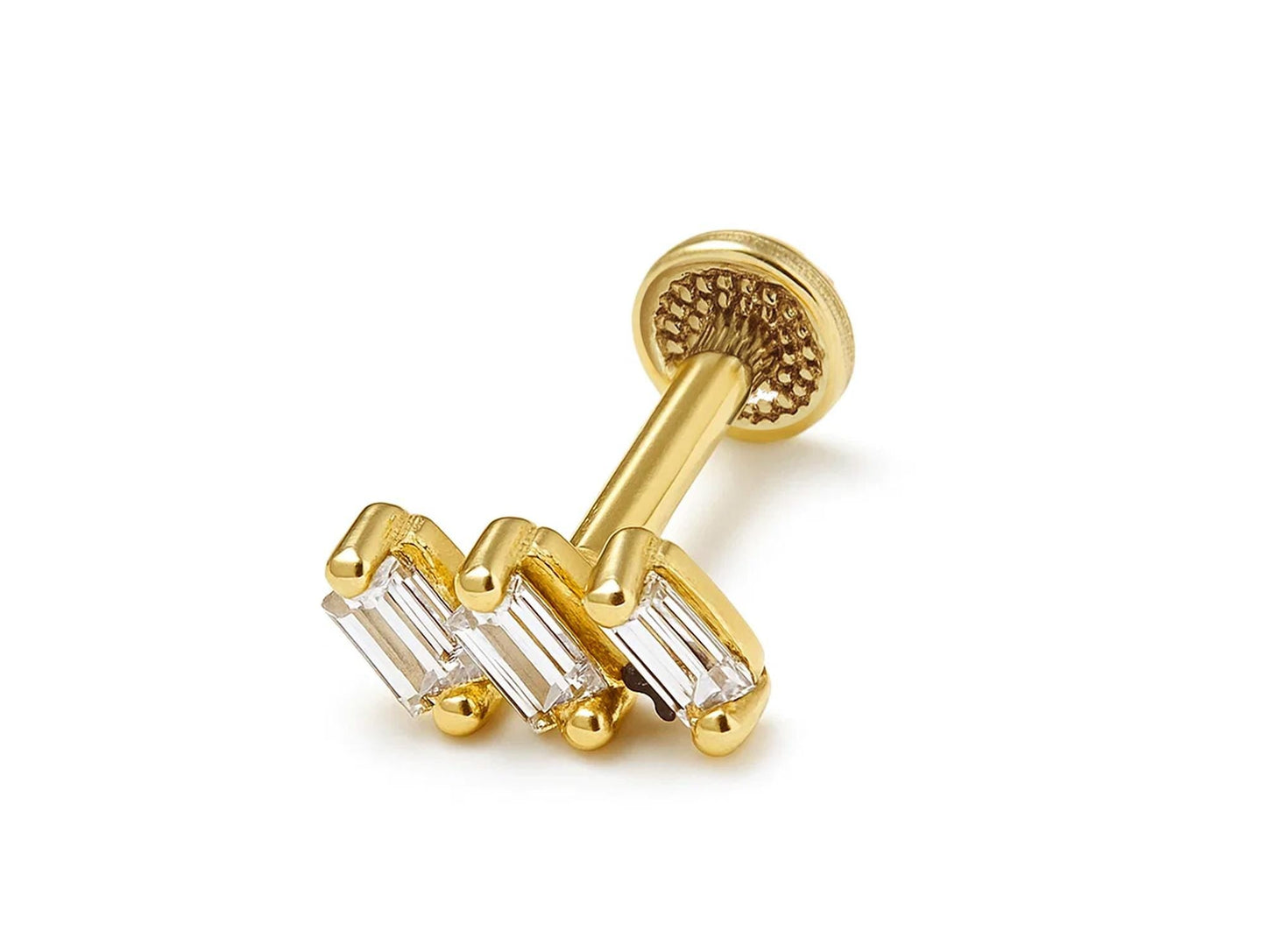 14K Gold Labret Stud Lip Piercing, Tragus, Helix, Cartilage with Gemstones 16G Body Jewellery Internally Threaded