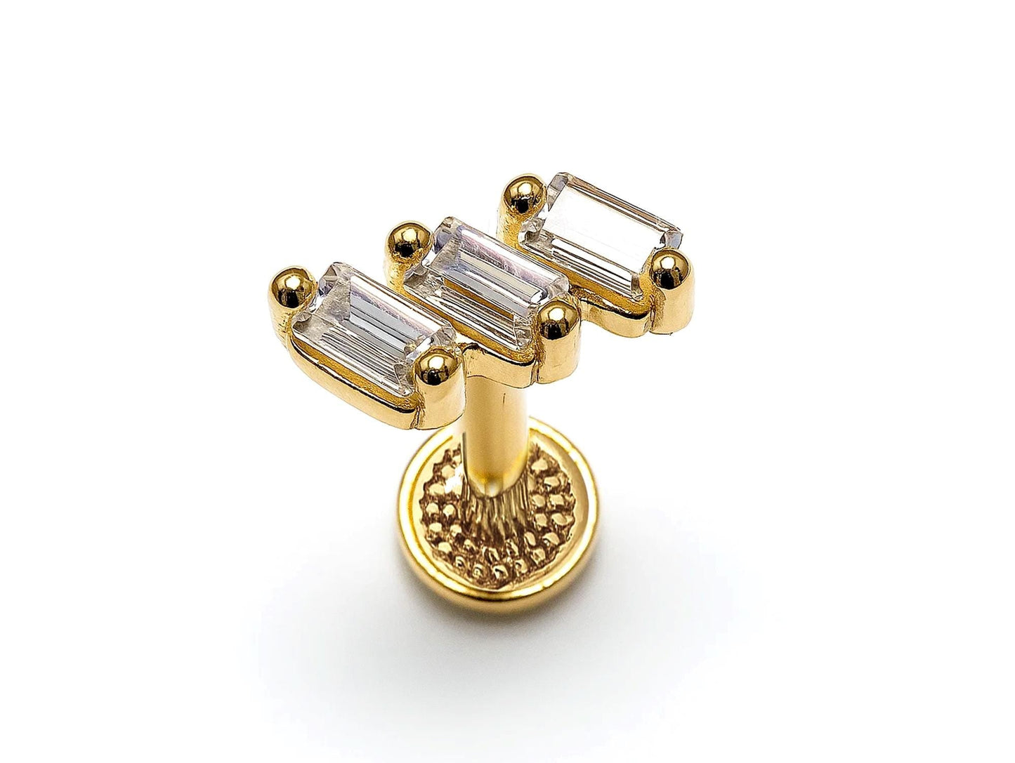 14K Gold Labret Stud Lip Piercing, Tragus, Helix, Cartilage with Gemstones 16G Body Jewellery Internally Threaded