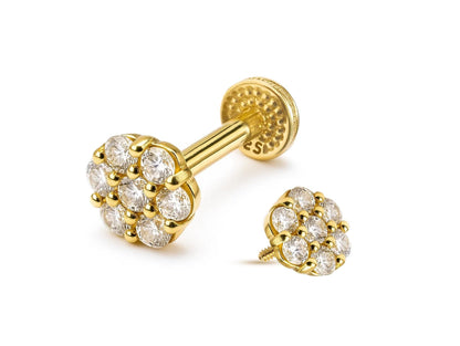 14K Gold Labret Stud Flower Lip Piercing Philtrum, Tragus, Helix, Cartilage 16G Body Jewellery Internally Threaded