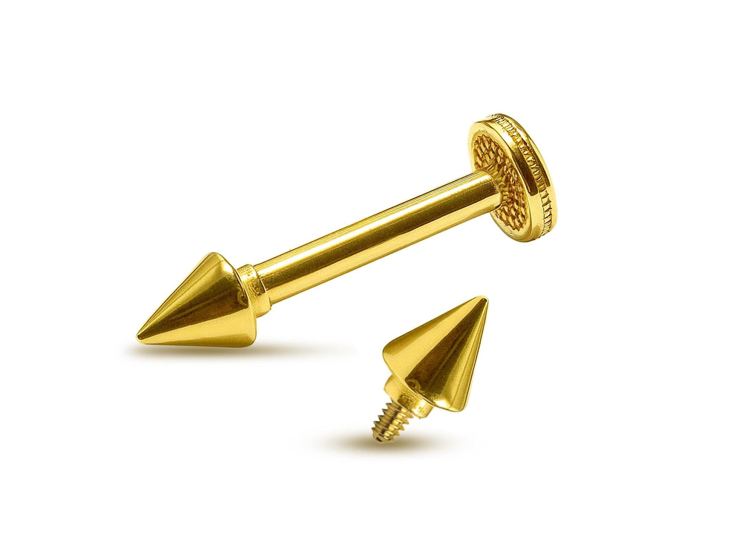 14K Gold Unique Spike/Cone Labret Stud Lip Piercing, Tragus, Helix, Cartilage 16G Body Jewellery Internally Threaded