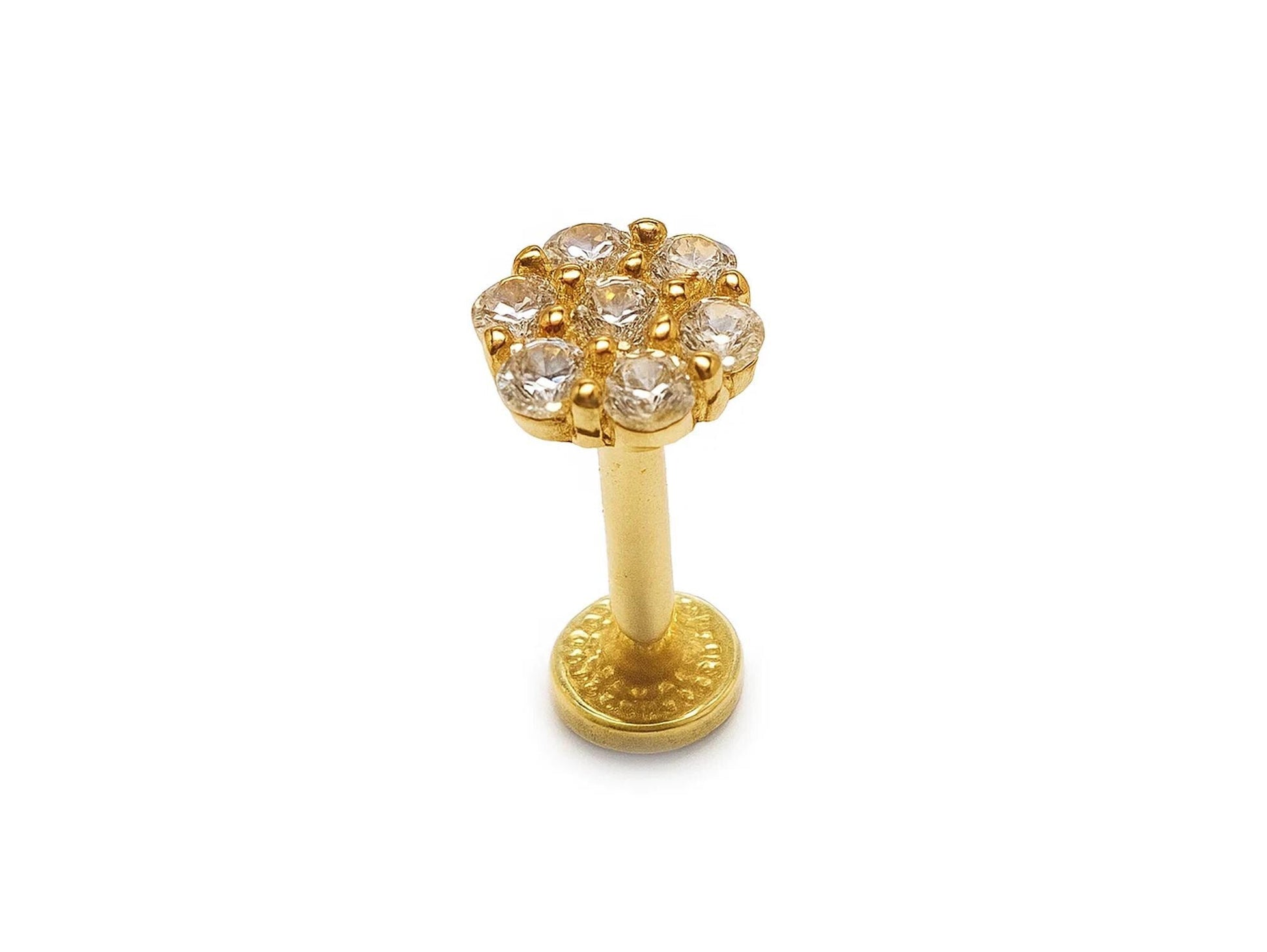 14K Gold Labret Stud Flower Lip Piercing Philtrum, Tragus, Helix, Cartilage 16G Body Jewellery Internally Threaded
