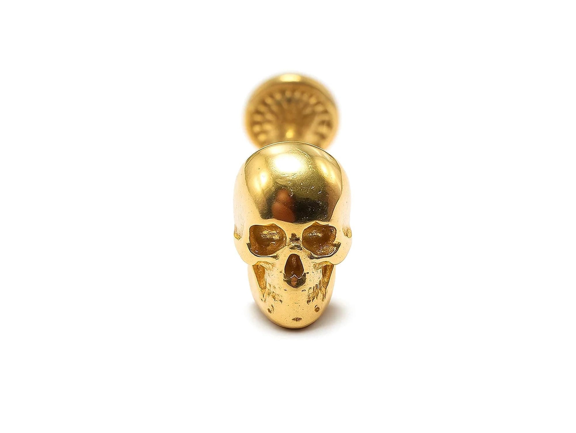 14K Gold Skull Head Labret Stud Lip Piercing Philtrum, Tragus, Helix, Cartilage 16G Body Jewellery Internally Threaded