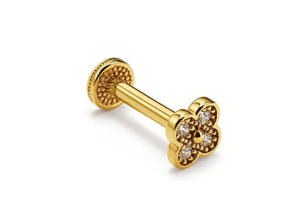 14K Gold Flower 16G Labret Stud Lip Piercing with Gemstones Philtrum, Tragus, Helix, Cartilage Body Jewellery Internally Threaded