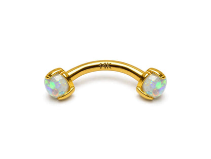 14K Gold Opal Eyebrow Barbell – Internally Threaded Piercing Jewelry