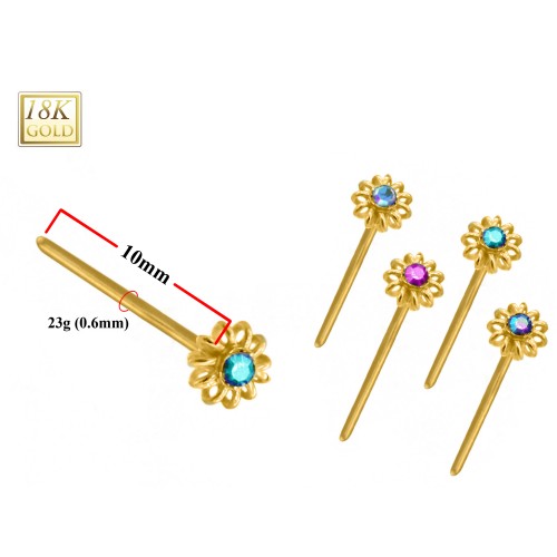 18K Gold Nose Pin - Highest Quality Crystals Hand Set - Nose Stud Piercing for pierced Nose made of Solid Gold