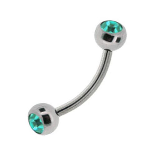SURGICAL STEEL 316L DOUBLE JEWELLED CURVED BARBELL - AAA QUALITY CRYSTALS ‐ Quality tested by Sheffield Assay Office England