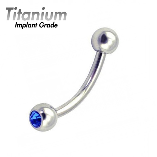 Titanium Implant Grade SINGLE JEWELLED CURVED BARBELL - AAA Laser Cut Crystals ‐ Quality tested by Sheffield Assay Office England