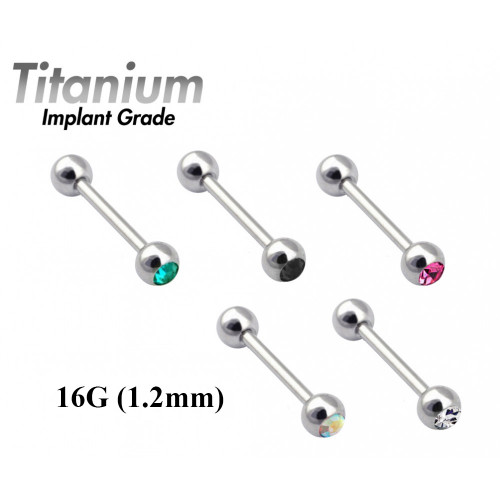 Titanium Implant Grade BARBELL GEM BALL 16G - AAA Laser Cut Crystals ‐ Quality tested by Sheffield Assay Office England