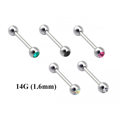 Surgical Steel 316L Barbell Gem Ball 14G- AAA Laser Cut Crystals ‐ Quality tested by Sheffield Assay Office England