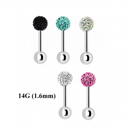 Surgical Steel 316L Multi Crystal Barbell 14G- Swarovski Crystals - Epoxy Coated ‐ Quality tested by Sheffield Assay Office England