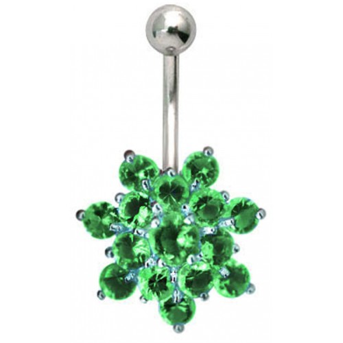 Surgical Steel Lotus Flower Belly Button Ring with CZ Crystal - Various Colours ‐ Quality tested by Sheffield Assay Office England