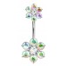 Double Flower Sterling Silver Belly Bars 1.6mm / 14G with CZ Crystals - Various Colours ‐ Quality tested by Sheffield Assay Office England