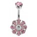 Sterling Silver Botanical Flower CZ Crystal Belly Bars 1.6mm / 14G - Various Colours ‐ Quality tested by Sheffield Assay Office England