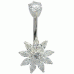 Silver 925 Sun Flower Belly Button Piercing Bar with CZ Crystals - Various Colours ‐ Quality tested by Sheffield Assay Office England