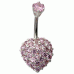 Sterling Silver Heart Design Belly Button Piercing Bar with CZ Crystals - Various Colours ‐ Quality tested by Sheffield Assay Office England