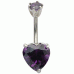 Sterling Silver Fancy Heart Design Belly Button Piercing Bar with CZ Crystals - Various Colours ‐ Quality tested by Sheffield Assay Office England