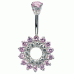 Silver 925 Belly Button Piercing Bar - Flower with Central Hole Surrounded by CZ Crystals - Various Colours ‐ Quality tested by Sheffield Assay Office England