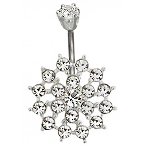 Sterling Silver Fancy Flower CZ Crystal Belly Bars 1.6mm / 14G - Various Colours ‐ Quality tested by Sheffield Assay Office England