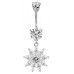Sterling Silver Sunflower Dangle CZ Crystal Belly Bars 1.6mm / 14G - Various Colours ‐ Quality tested by Sheffield Assay Office England