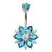 Sterling Silver Autumn Flower CZ Crystal Belly Bars 1.6mm / 14G - Various Colours ‐ Quality tested by Sheffield Assay Office England