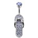 Sterling Silver Flip Flop Slippers Belly Bar Studded with CZ Glass Stone Crystals - Various Colours ‐ Quality tested by Sheffield Assay Office England