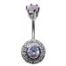 Sterling Silver Solitaire Round Shape 6mm CZ Crystal Studded Belly Bars 1.6mm / 14G - Various Colours ‐ Quality tested by Sheffield Assay Office England