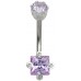Sterling Silver Solitaire Square Shape 6mm CZ Crystal Belly Bars 1.6mm / 14G - Various Colours ‐ Quality tested by Sheffield Assay Office England