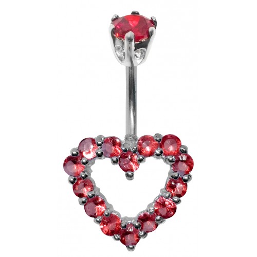 Sterling Silver Heart Shape CZ Crystal Studded Belly Bars 1.6mm / 14G - Various Colours ‐ Quality tested by Sheffield Assay Office England